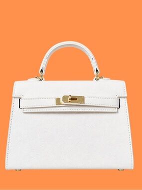 Mini Top Handle White Bag | Removable Crossbody Strap | Luxe Gold Hardware